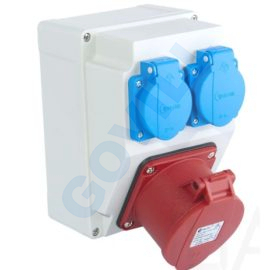 Tp Electric Szerelt ipari doboz 120×170mm IP44 3 fázisú (75x75) aljzat 5x32A 1db+1 fázisú kék alj